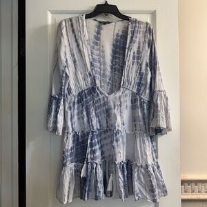 Blue Tie-Dye V-Neck Dress